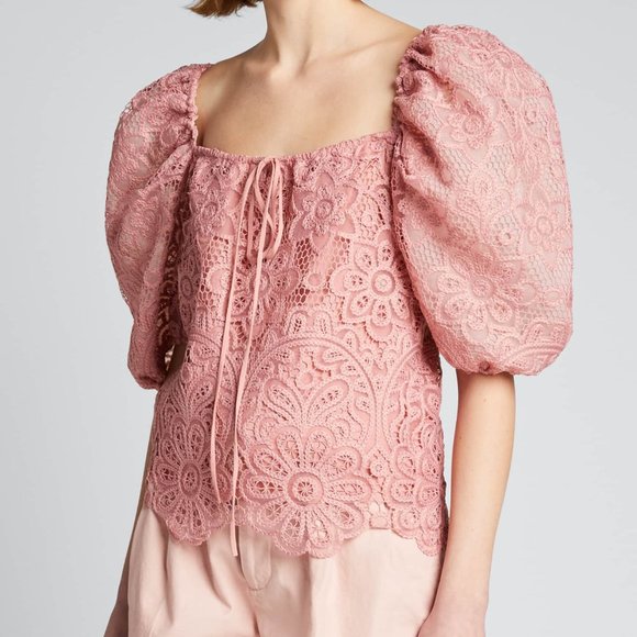 Jonathan Simkhai Ruby Puff Sleeve Lace Top - Picture 1 of 1